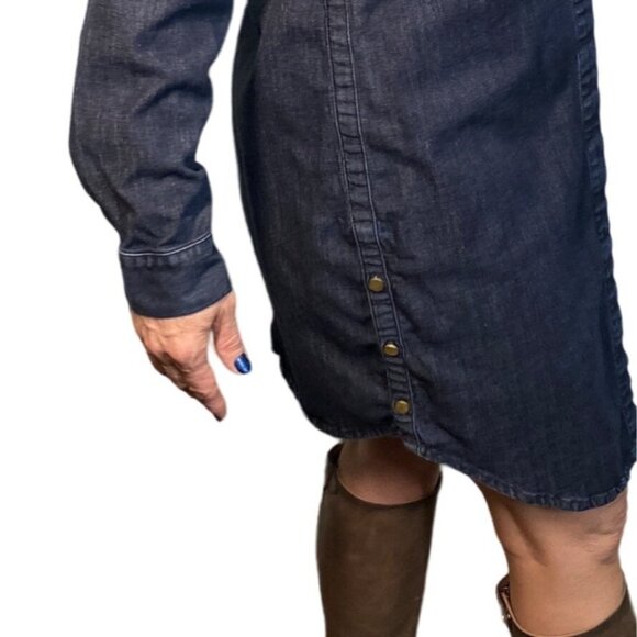 Chicos dark Denim Shirt Dress above knee Size 10 Button Detail Cotton stretch - Picture 2 of 13
